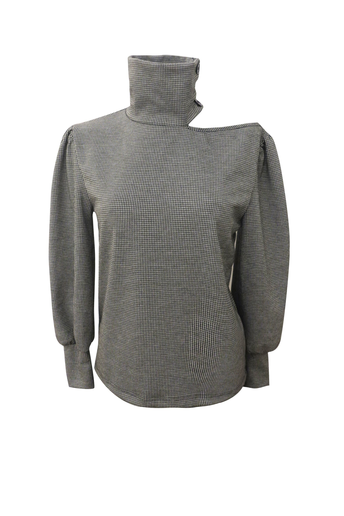 Black and White Housetooth Cut Out Sweater