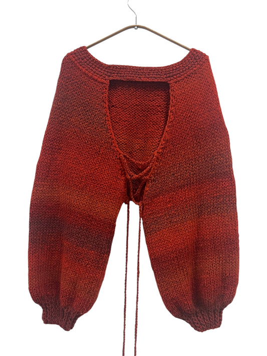 Hand- Crochet Open Back Sweater in red