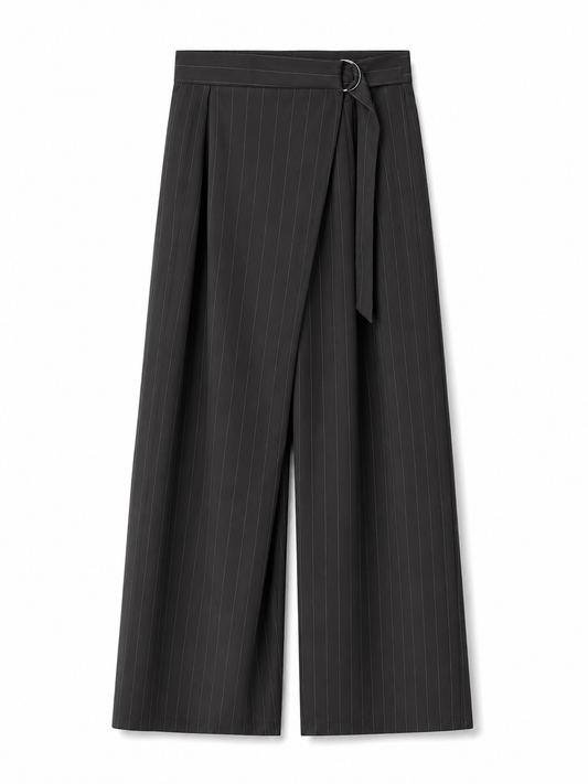 Pinstripe Crossover Pants in Grey