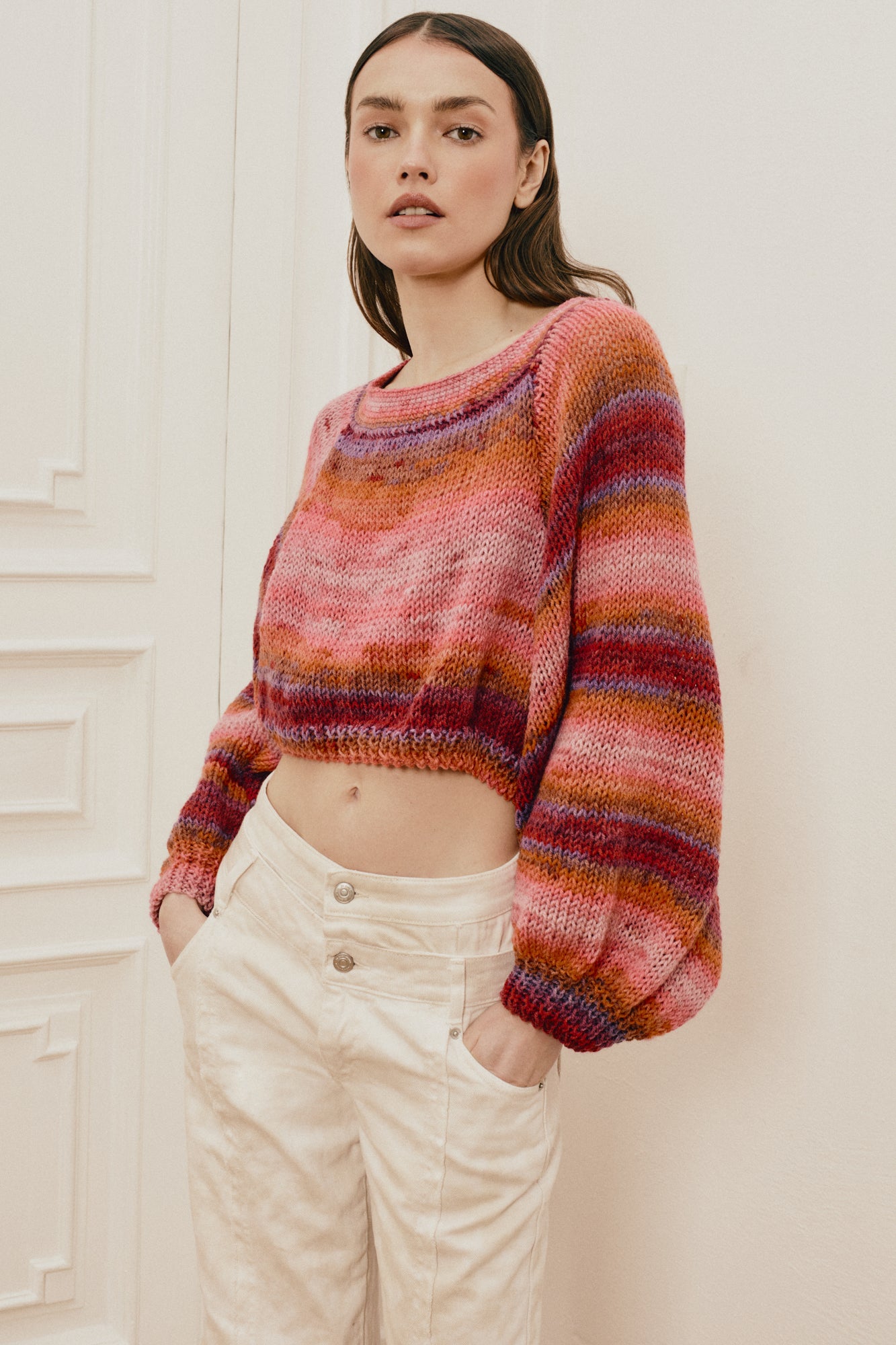 Hand Crochet Open Back Sweater in Rainbow