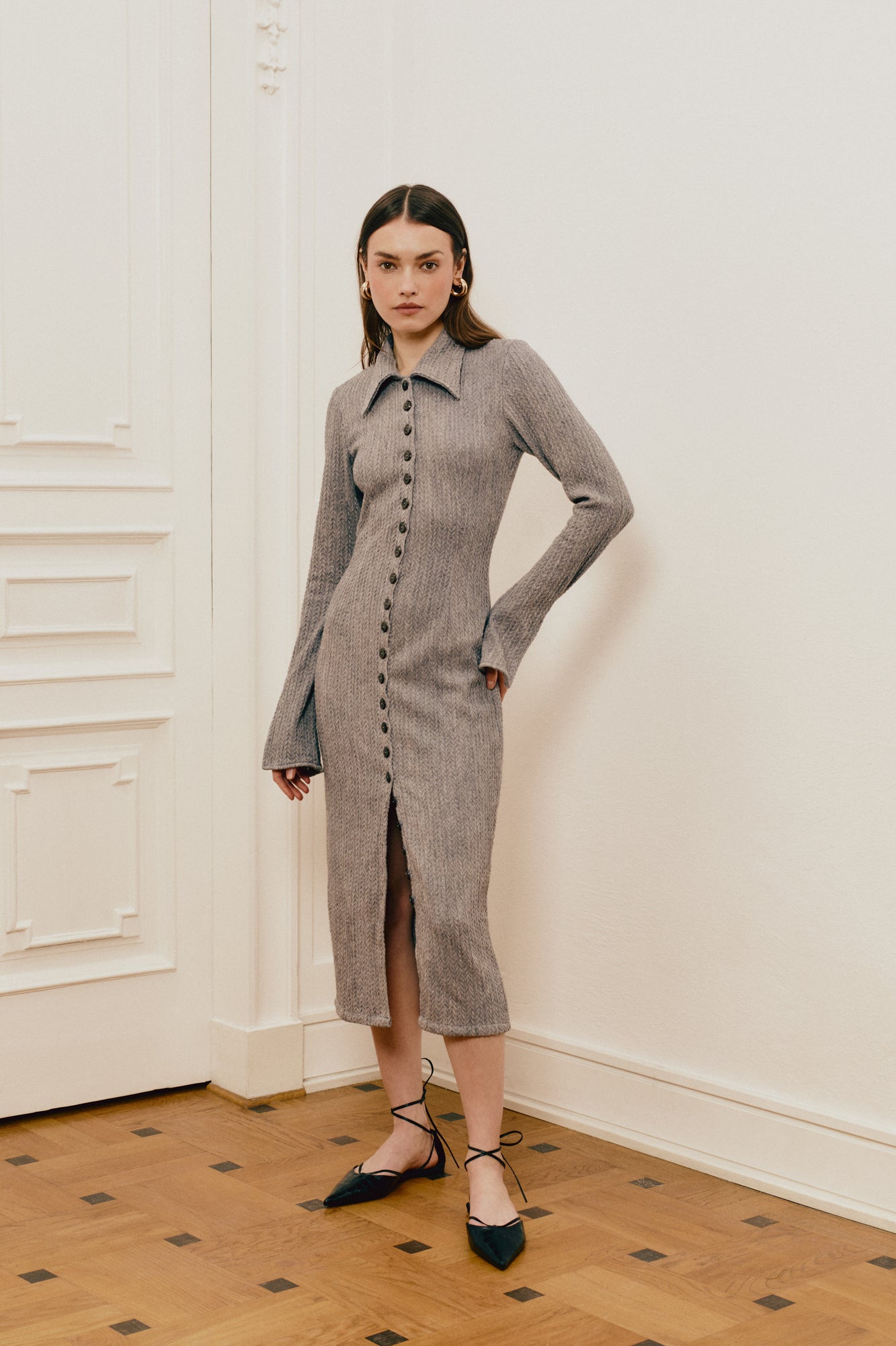 Button Up knit Shirtdress in grey LAGEMMA Button Up knit Shirtdress in grey LAGEMMA