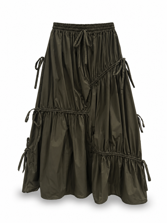 Drawstrings Skirt in Moss Green