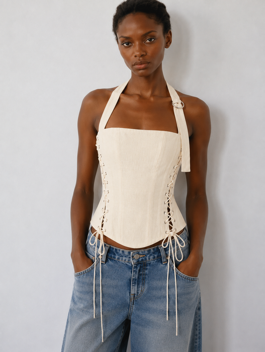 Linen Bustier Top in ivory