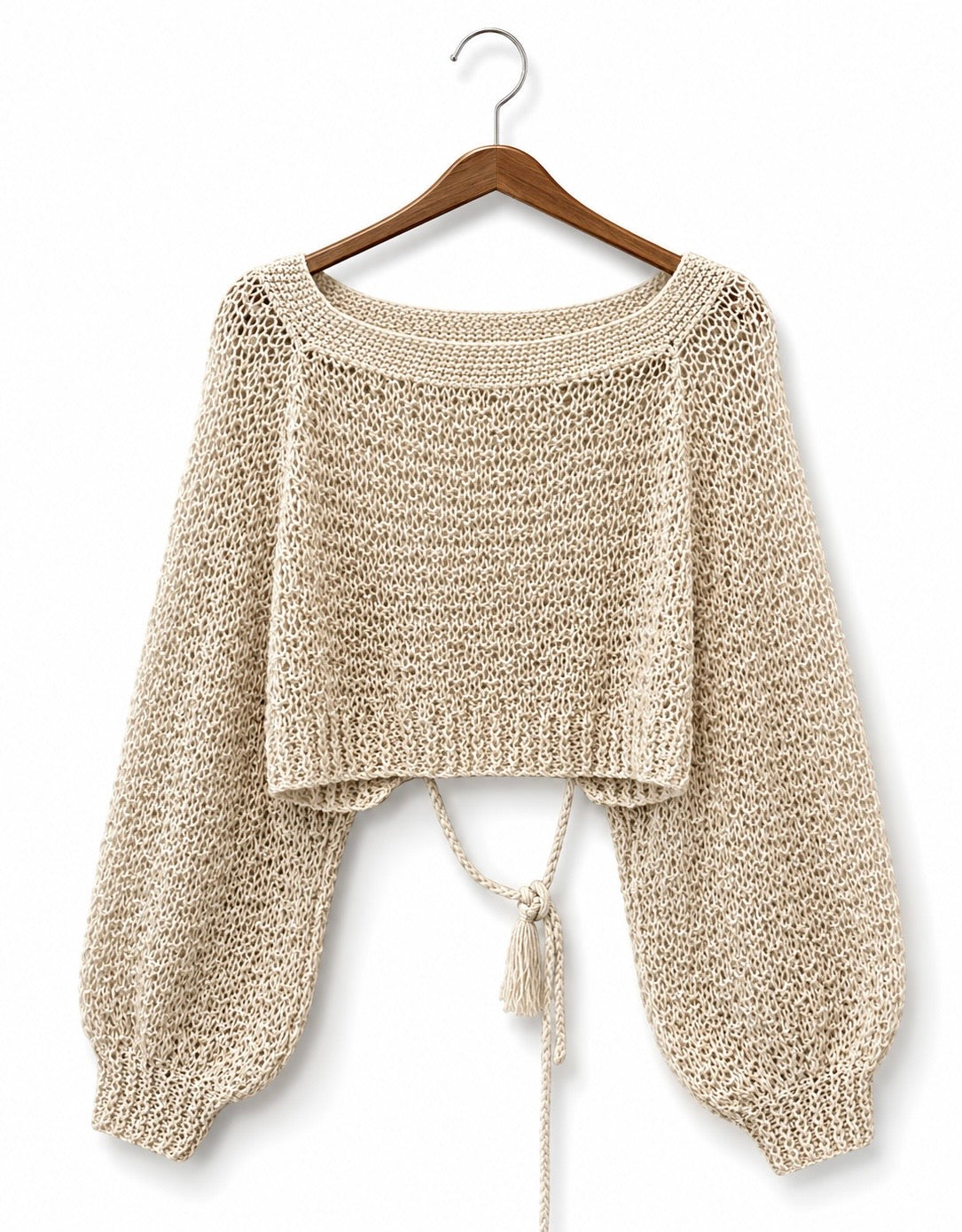 Hand-Knitted Open Back Sweater in beige