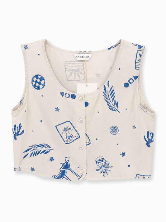 Azure sketch linen top