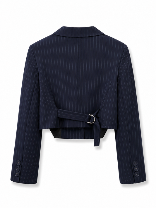 Navy Pinstripe Cropped Blazer