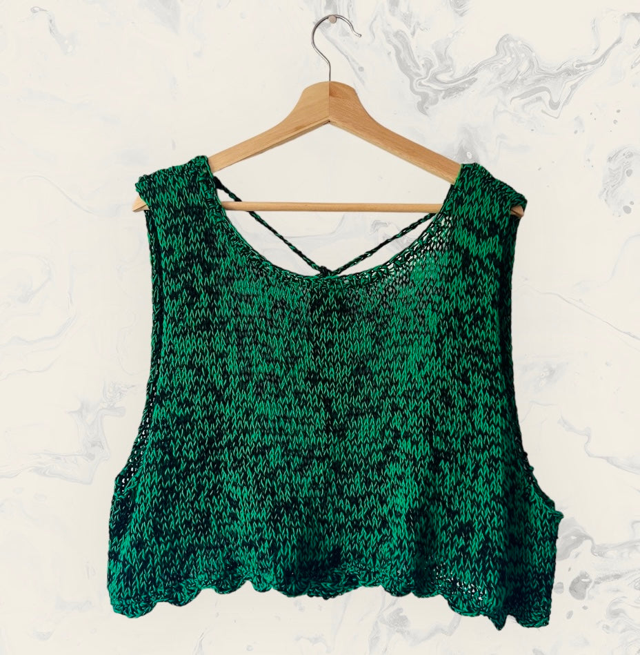 Hand-Crochet Open back top in green