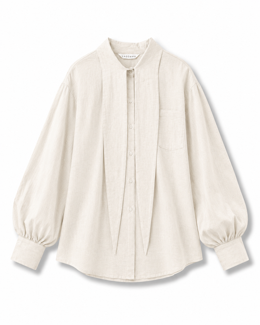 Long collar linen shirt in cement white