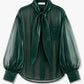 Long collar organza shirt in green forest