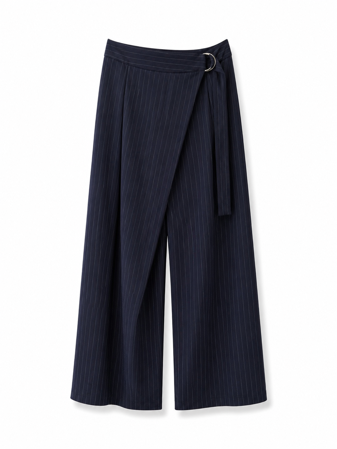 Navy Pinstripe Crossover Wide Leg Pants