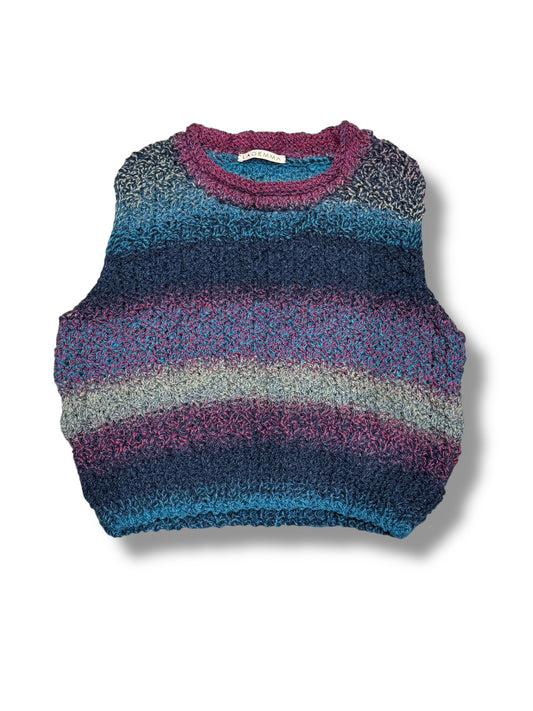 Hand knitted vest top in purple/blue