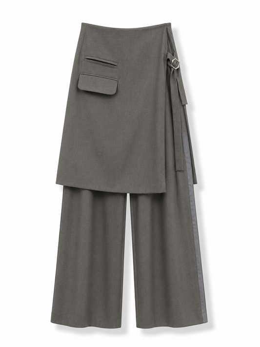 Grey linen flap pants
