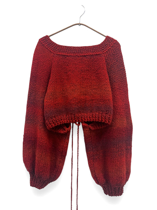 Hand- Crochet Open Back Sweater in red