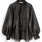 Long collar organza shirt in black