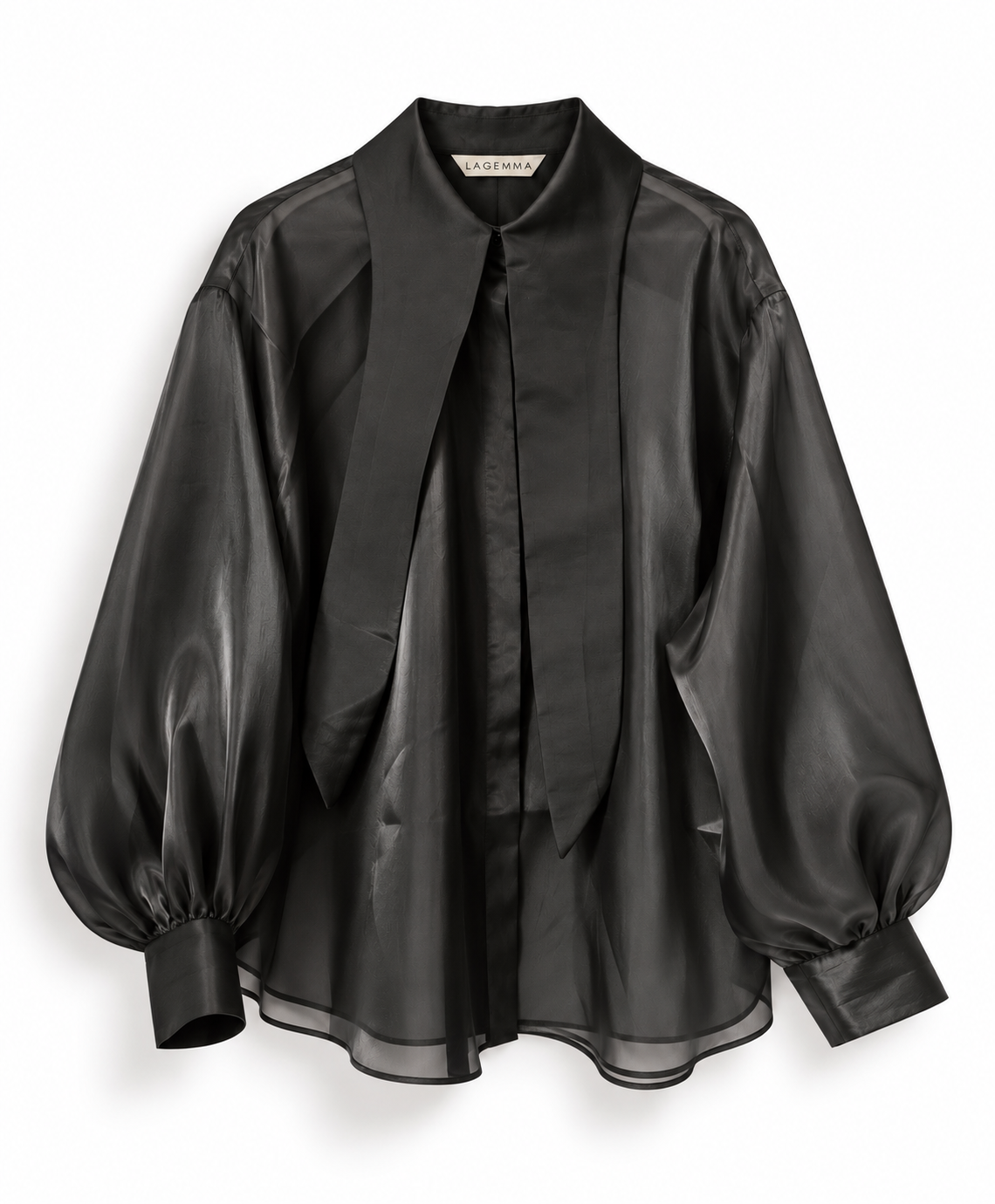 Long collar organza shirt in black