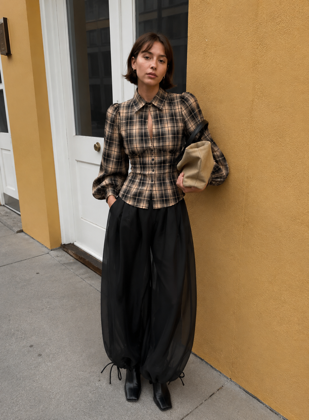Plaid Cut-out shirt