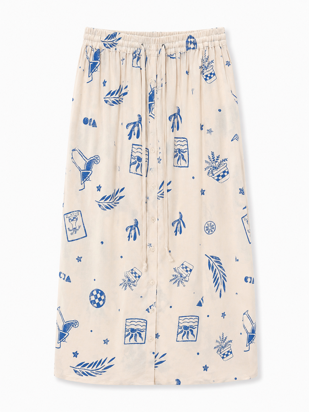Azure sketch linen midi skirt