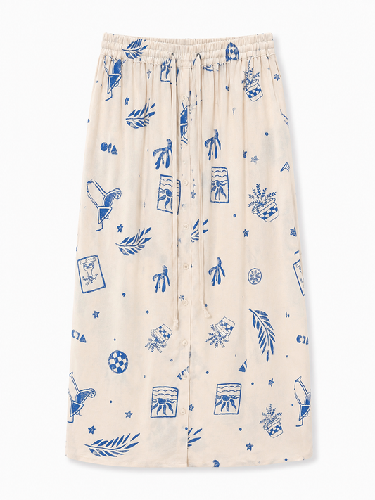 Azure sketch linen midi skirt