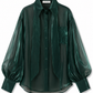 Long collar organza shirt in green forest