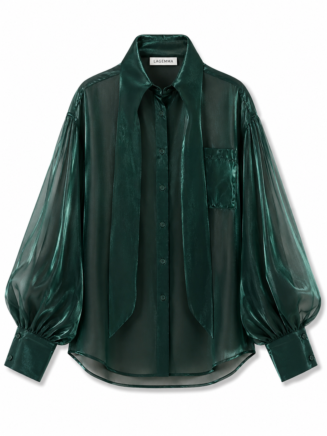 Long collar organza shirt in green forest