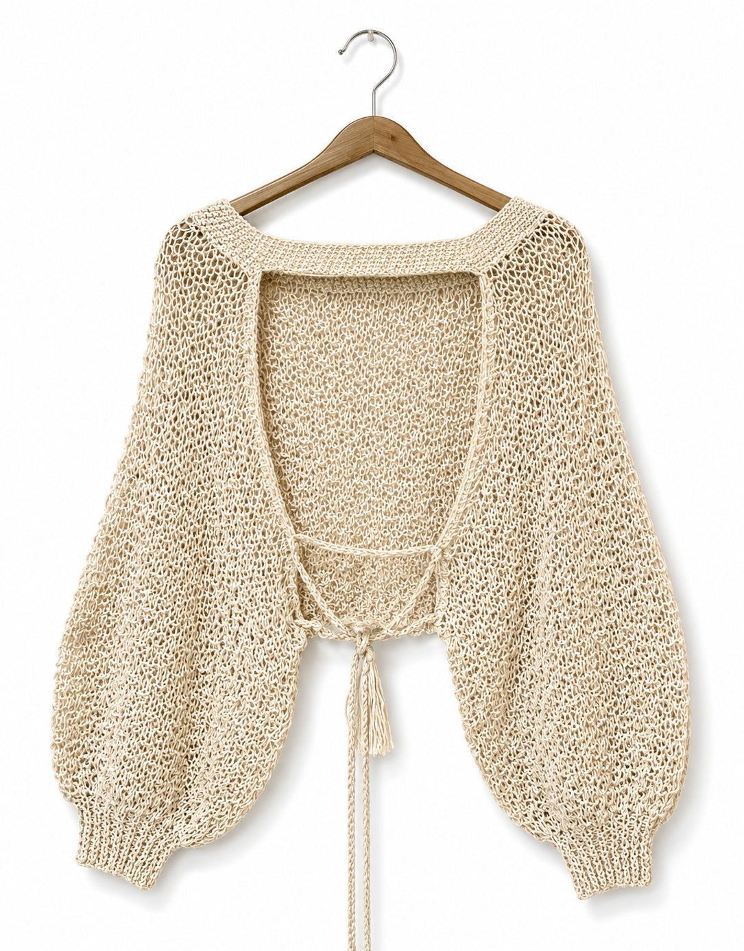 Hand-Knitted Open Back Sweater in beige