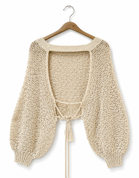 Hand-Knitted Open Back Sweater in beige