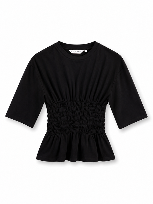 Black Smocked Cotton Top
