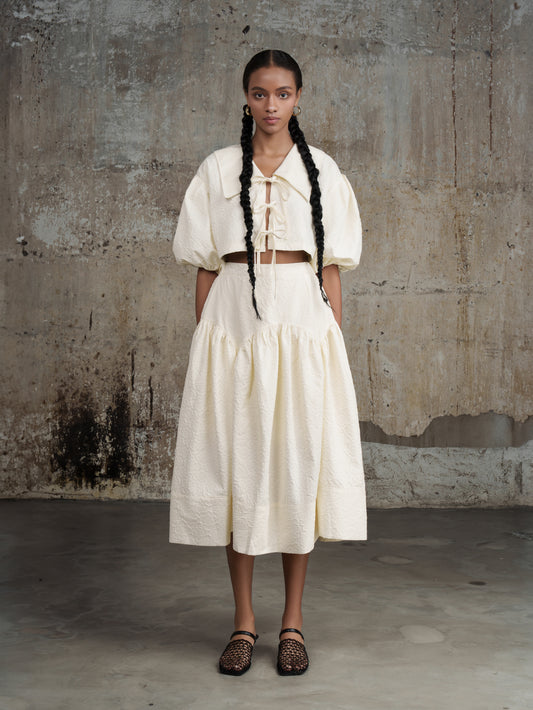 Textured A-line Midi Skirt