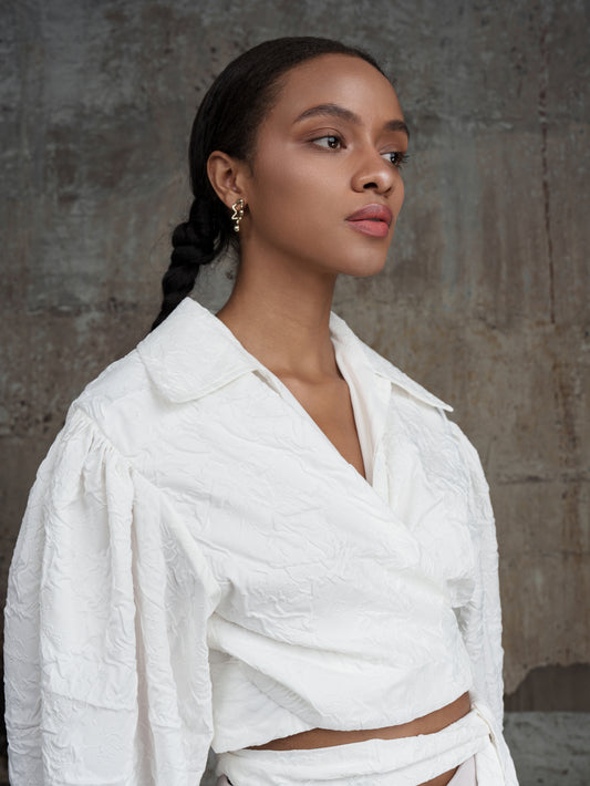 Textured Wrap Shirt in White