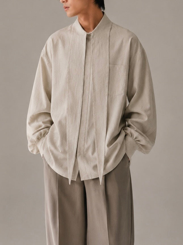 Long collar linen shirt in cement white