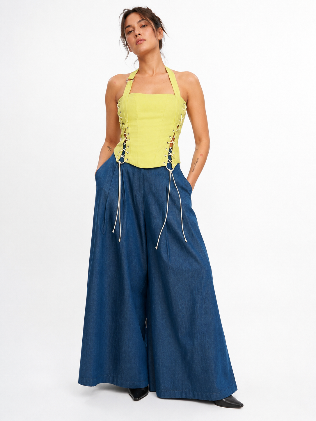 Linen Bustier Top in lime green