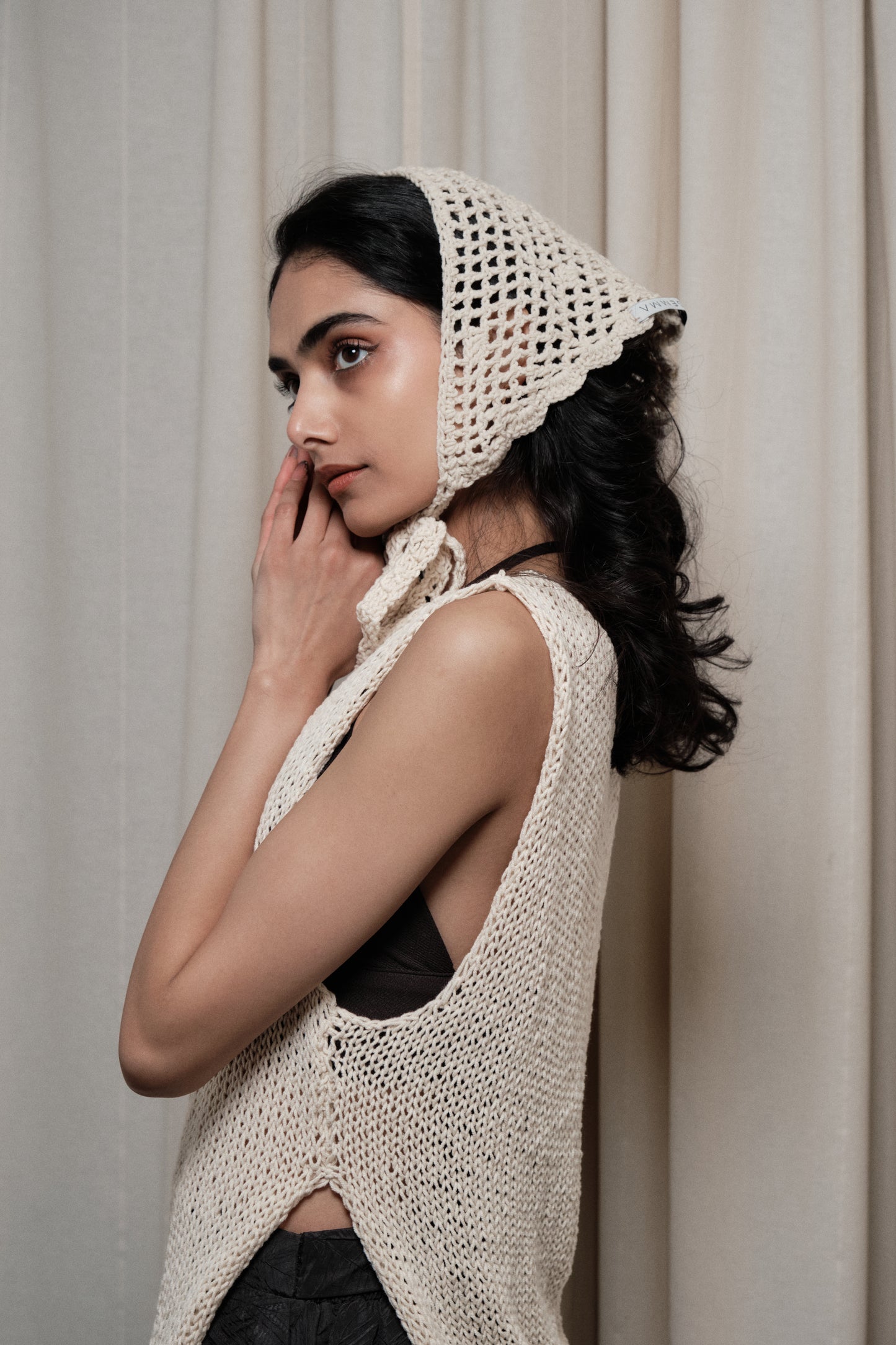 Hand Crochet headband in beige