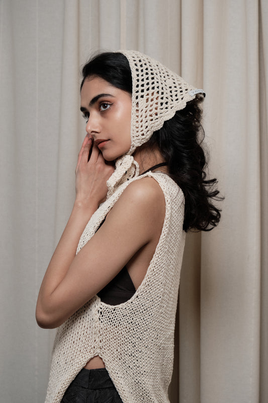 Hand Crochet headband in beige