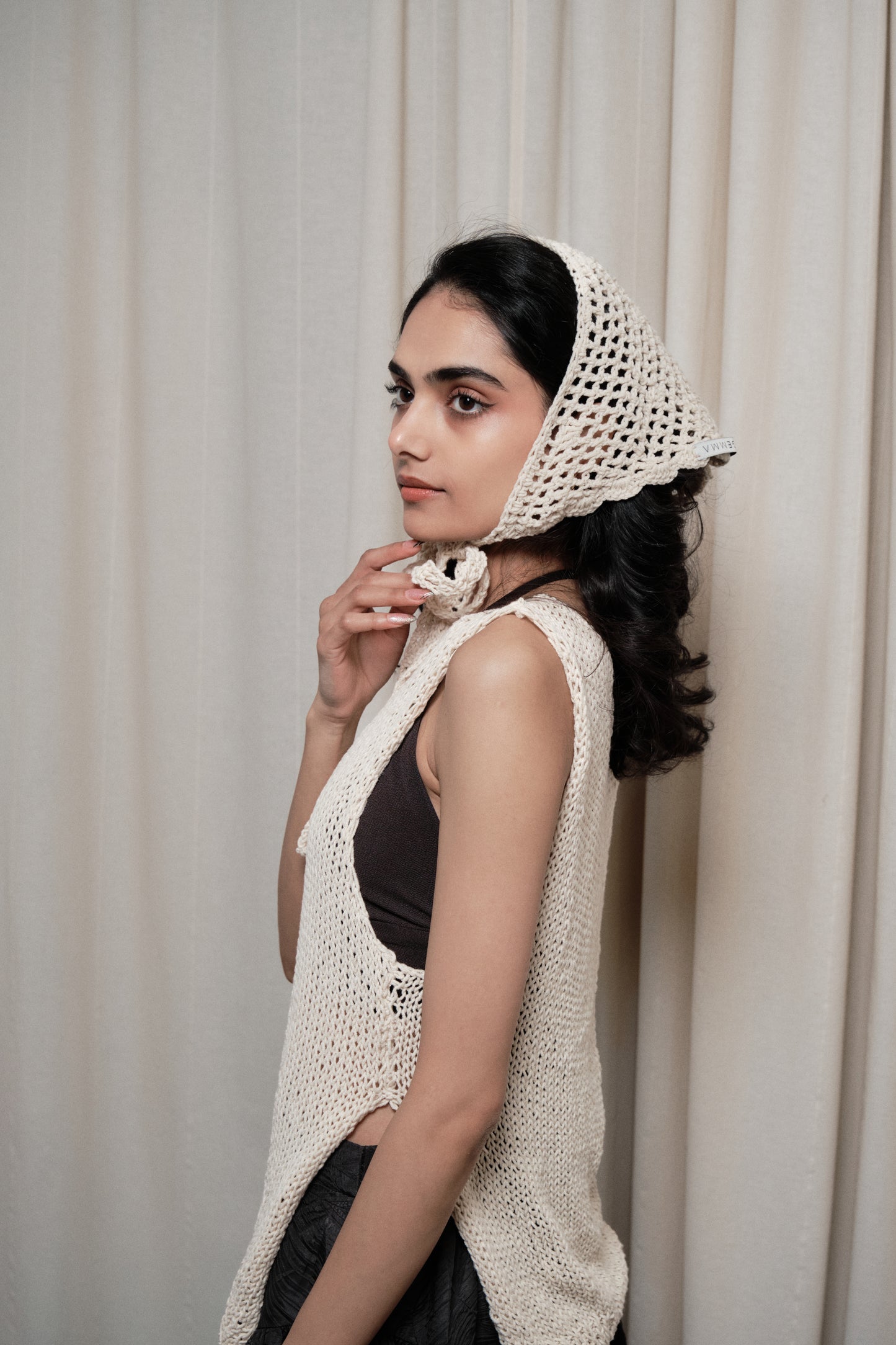 Hand Crochet headband in beige