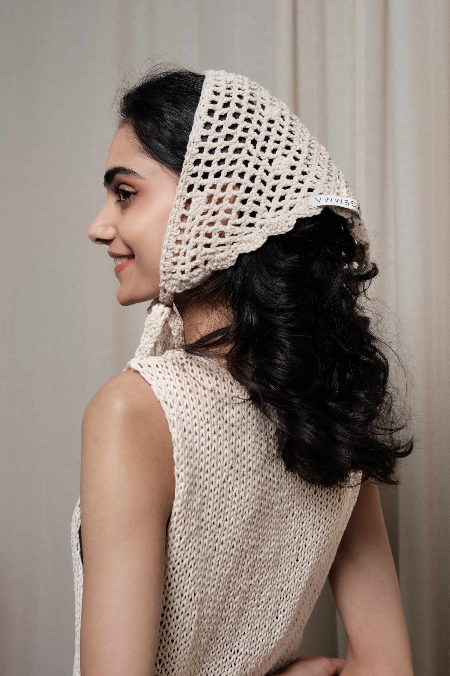 Hand Crochet headband in beige