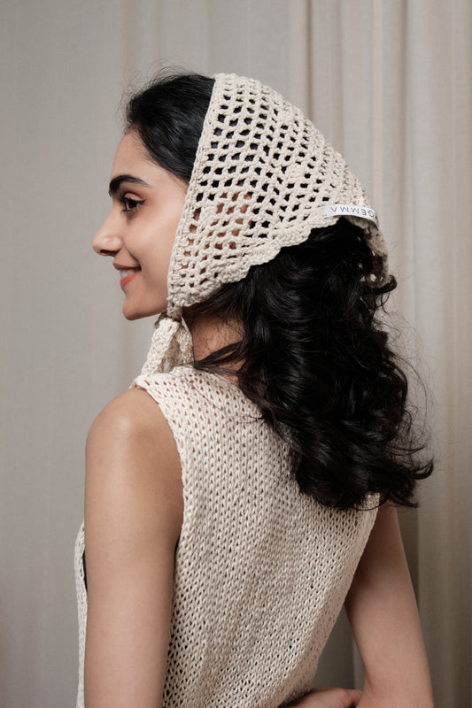 Hand Crochet headband in beige