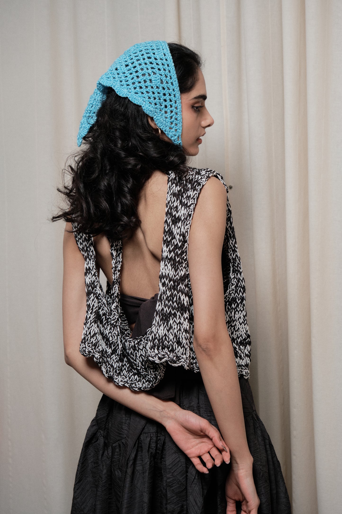 Hand Crochet headband in blue