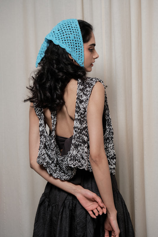 Hand Crochet headband in blue