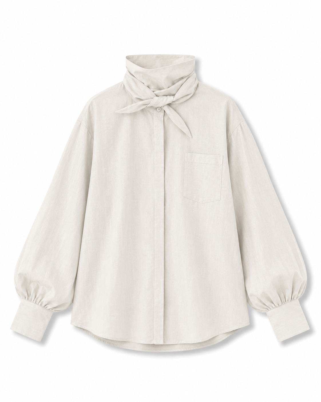 Long collar linen shirt in cement white