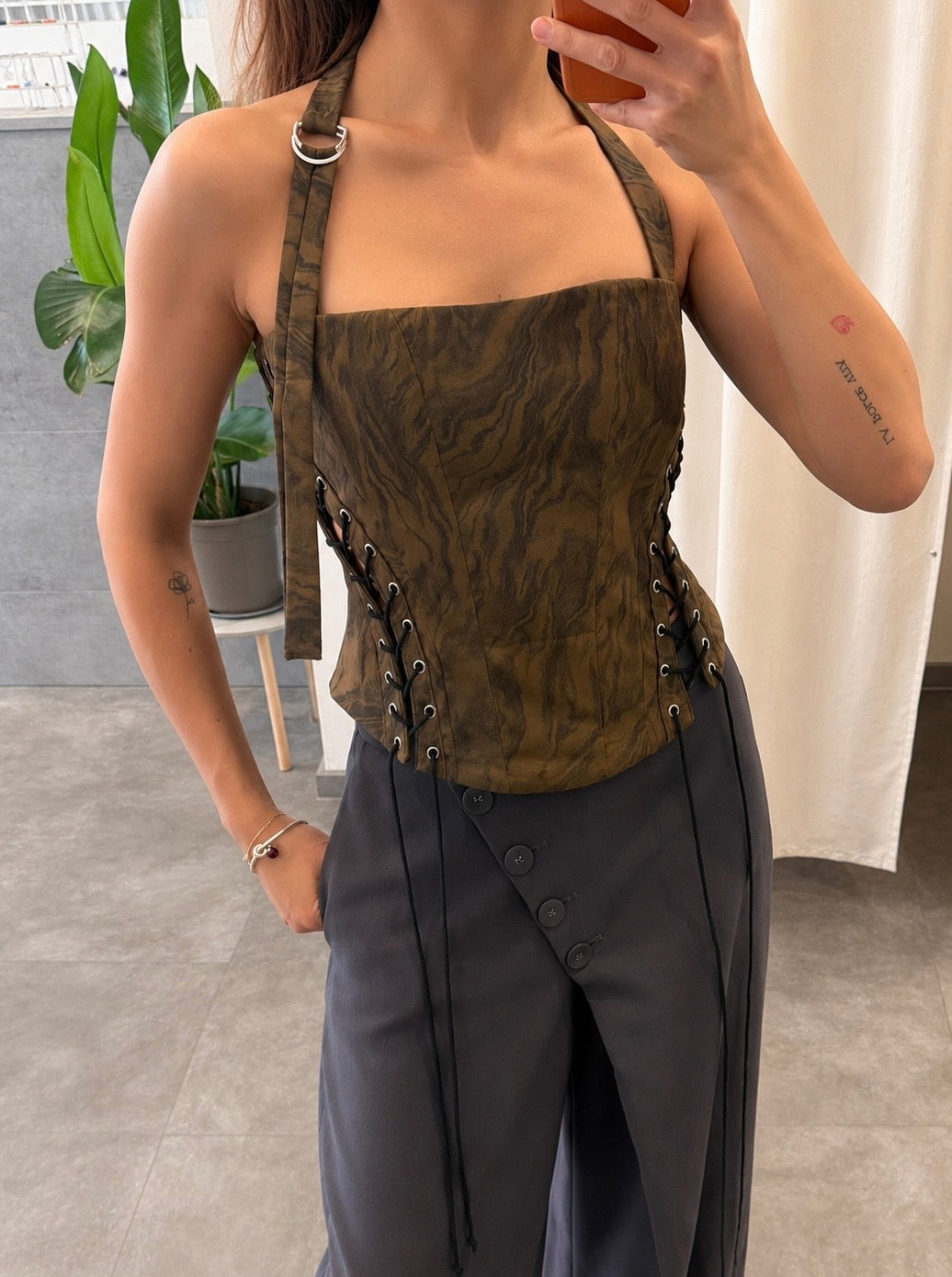 Brown Khaki Bustier Top