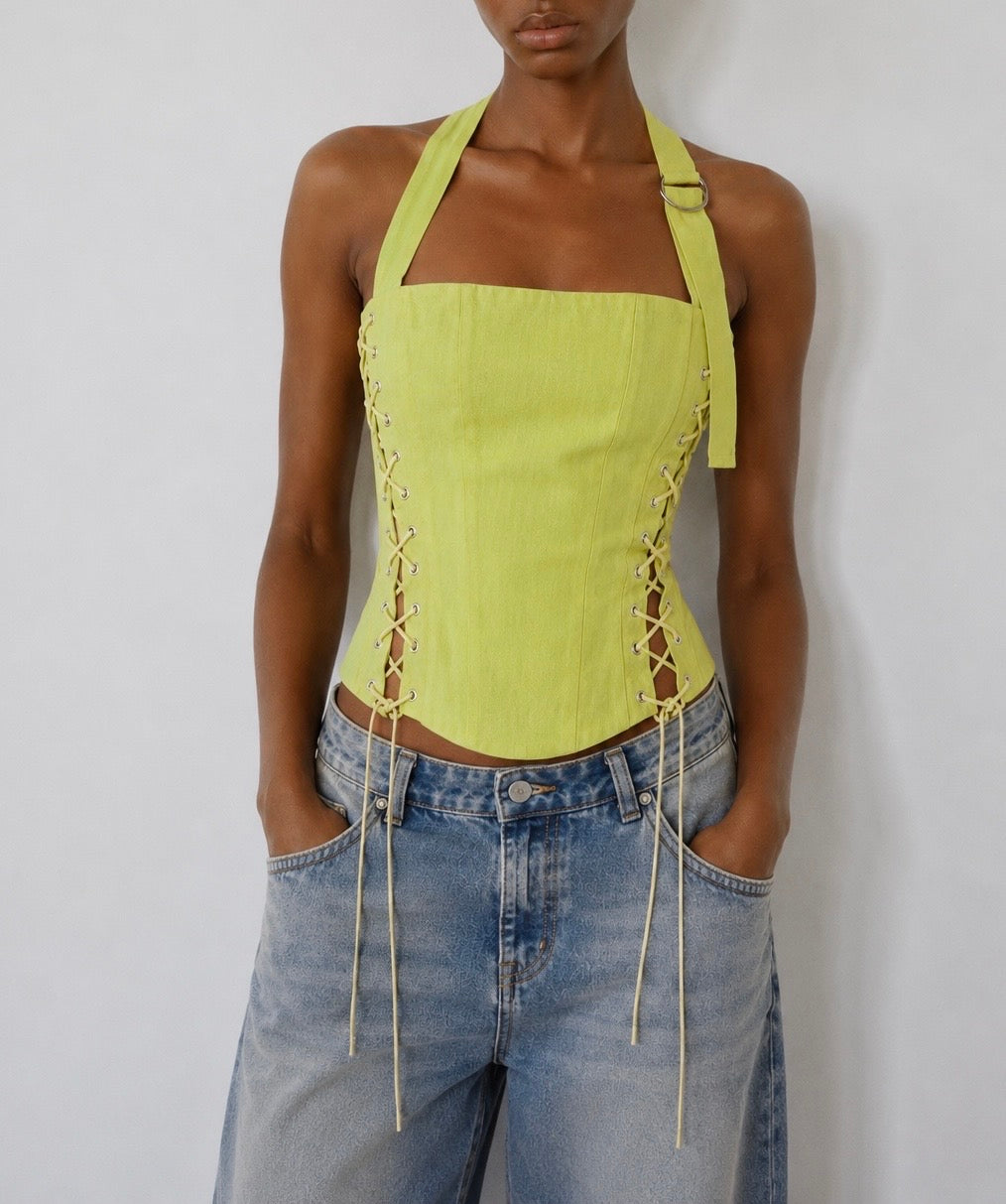 Linen Bustier Top in lime green