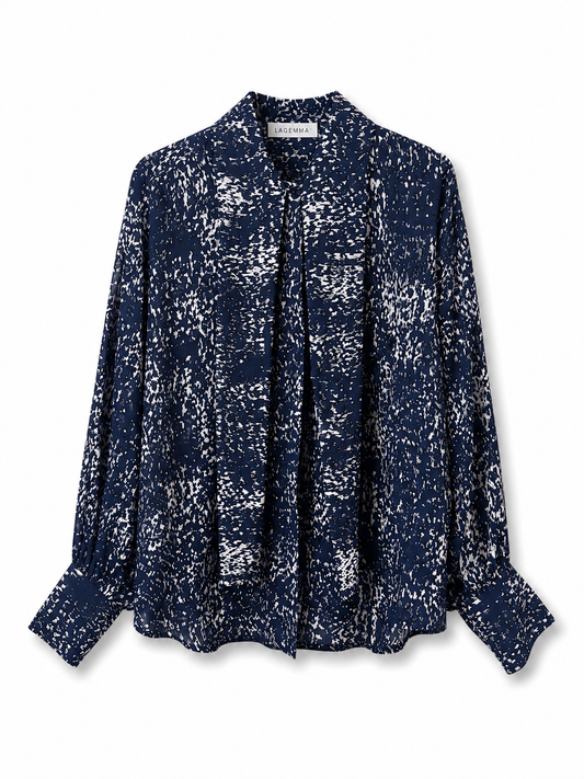 Long collar printed blouse