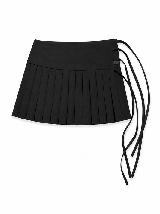 Pleated wrap mini skirt in black