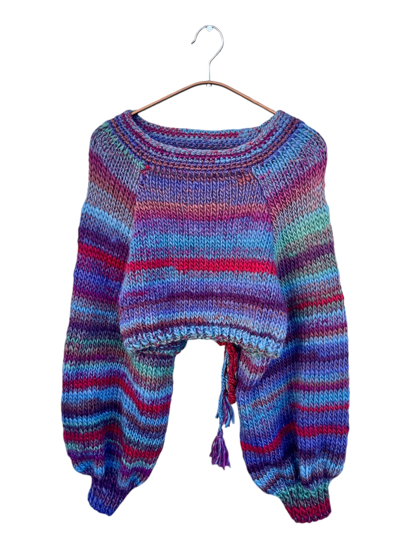 Hand- Crochet Open Back Sweater in rainbow ( blue)