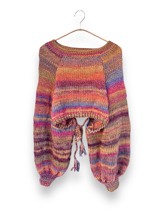 Hand- Crochet Open Back Sweater in rainbow ( brown)