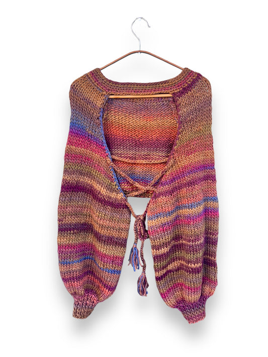 Hand- Crochet Open Back Sweater in rainbow ( brown)