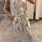 Azure sketch linen midi skirt