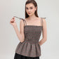 Tartan Peplum Smocked Top