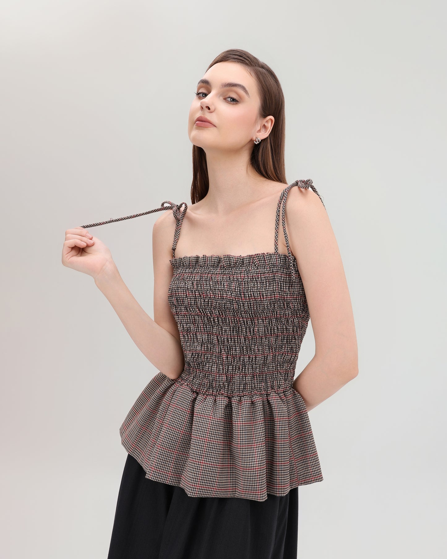 Tartan Peplum Smocked Top
