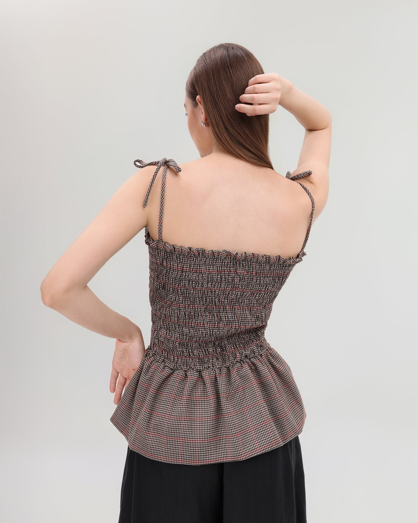 Tartan Peplum Smocked Top